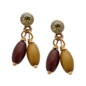 Goldtone Purple Green Crystal Bead Dangle Earrings